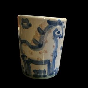 M A Hadley Pottery horse Julep Cup Tumbler, nearly 4”